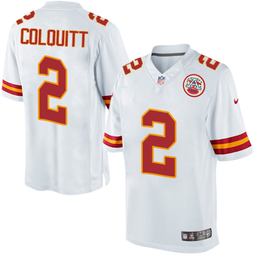 Men's Limited Dustin Colquitt Nike Jersey White Road - #2 NFL Kansas City Chiefs